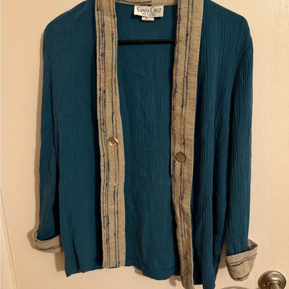 Santa Cruz Blue Cardigan with Cream Trim